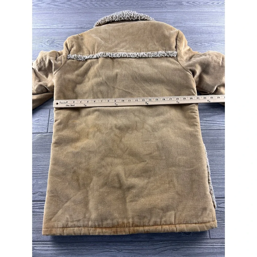Vintage Tan Corduroy Sherpa Lined Ranch Coat Western Jacket Brown Buttons Mens L